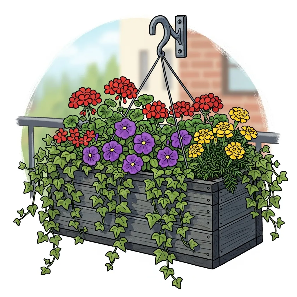 Illustratie van hangende balkonbak